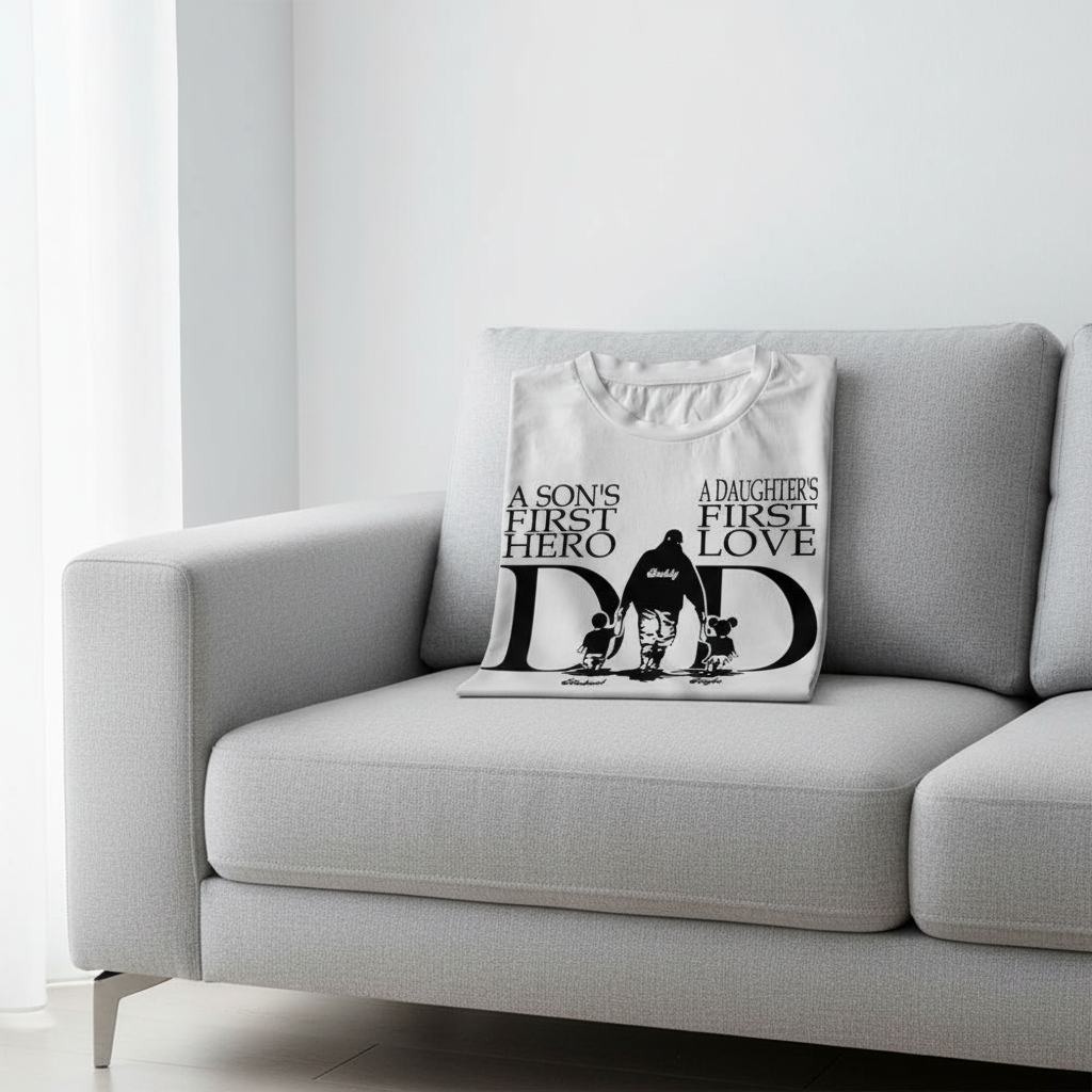 Custom Sons First Hero Daughters T-Shirt — Gift for Dad NWNTM