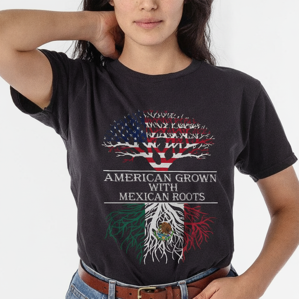 Custom American Grown Mexican Roots T-Shirt — Patriotic Gift W9PS4