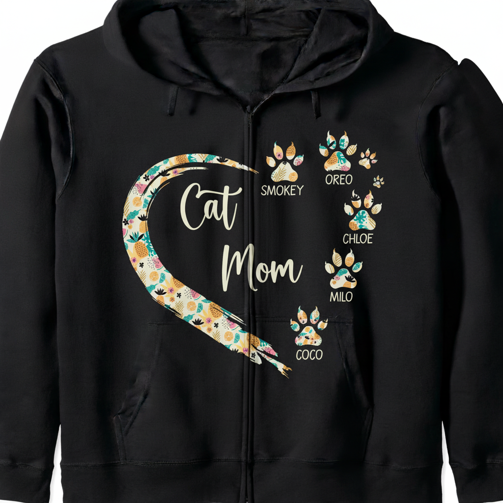 Custom Cat Mom Paw Hearts T-Shirt — Gift for Mom GAVDX