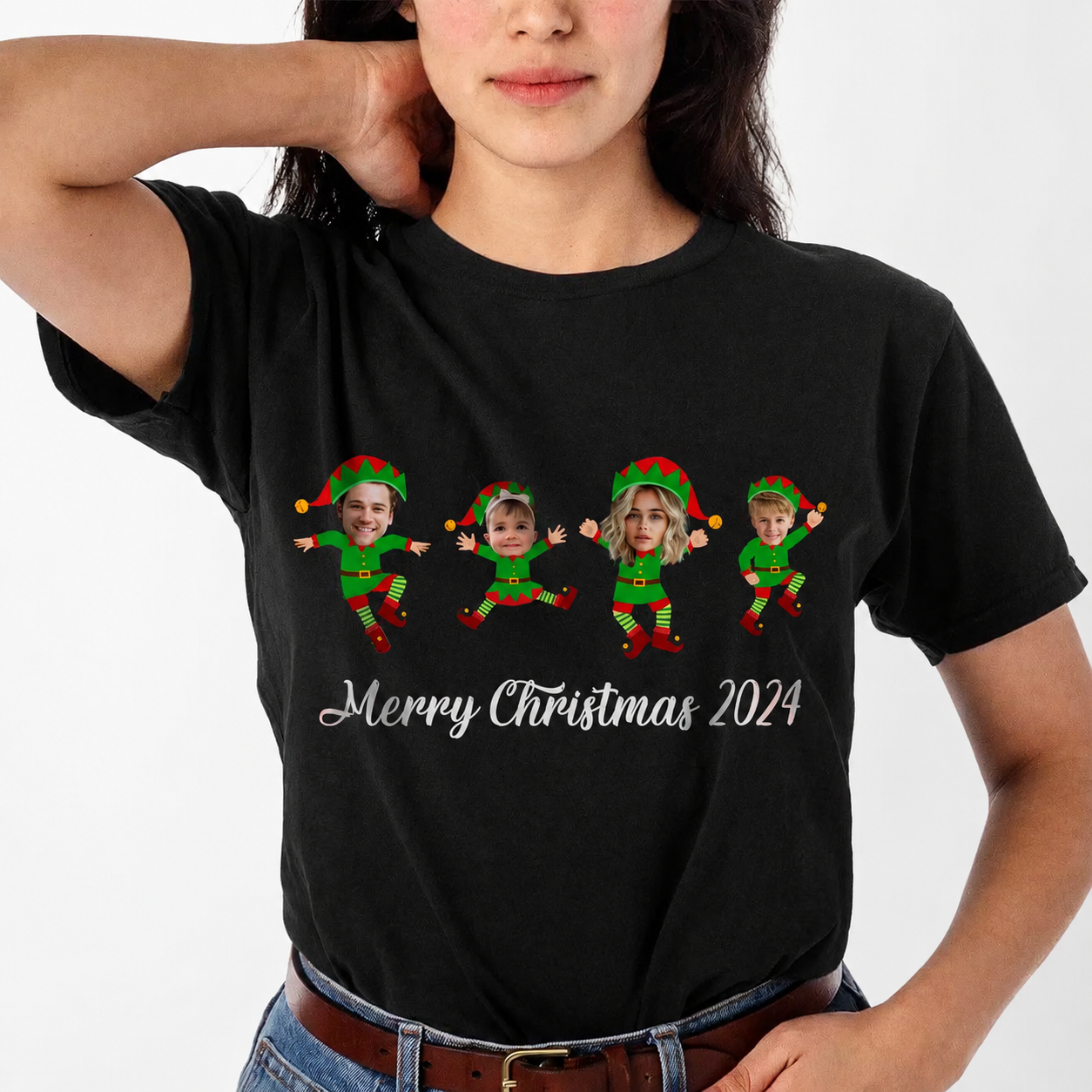 Custom Face Family Merry Christmas T-Shirt — Family Gift UQFC2
