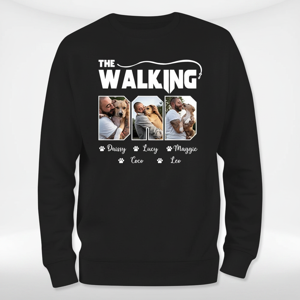 Custom Walking Dad Dog Dark T-Shirt — Gift for Dad 3UBQ6