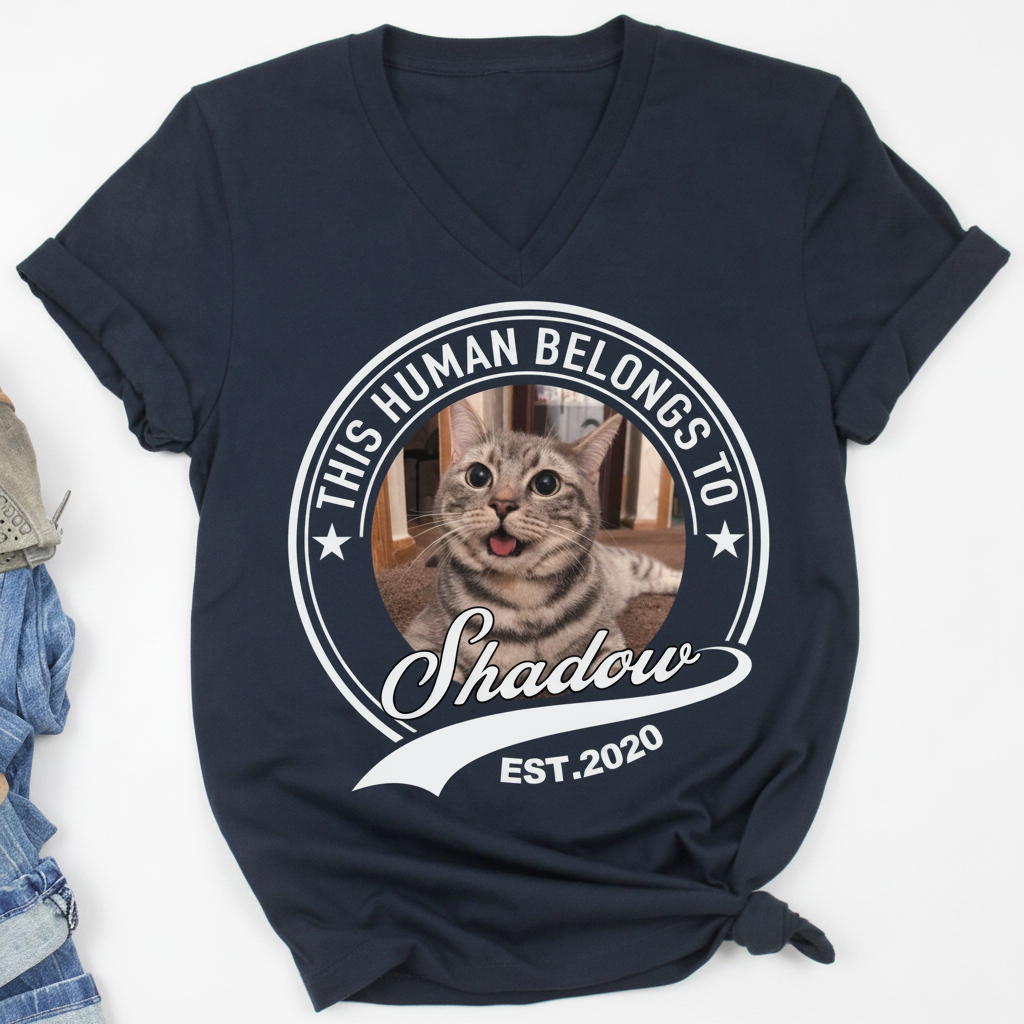 Custom Human Belongs Dog Cat T-Shirt — Gift for Cat Lovers ND26A