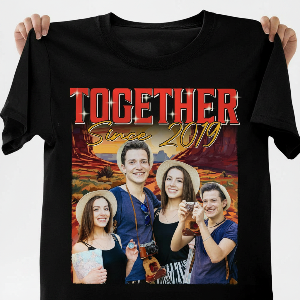 Custom Doll Couple Sitting Him T-Shirt — Couple Gift 2DFMC