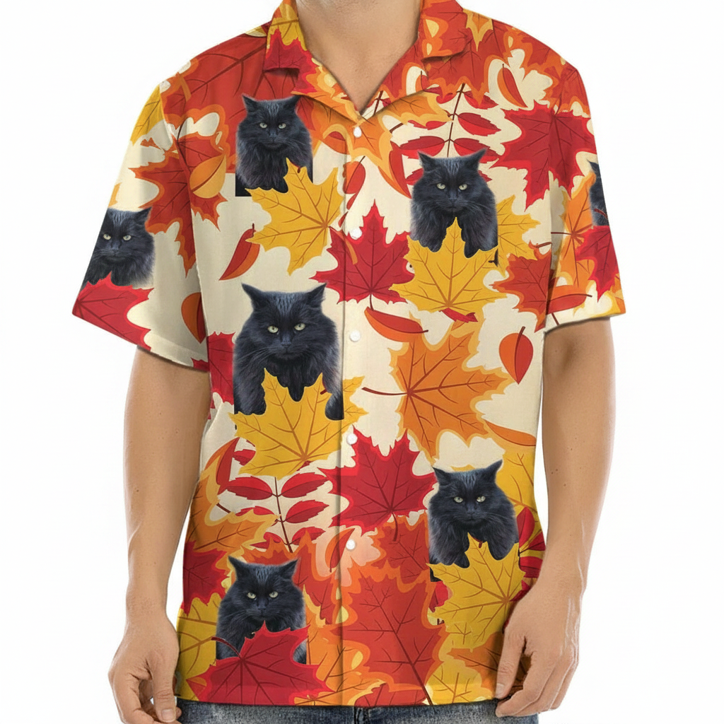 Custom Dog Cat Autumn Hawaiian Shirt — Gift for Cat Lovers T2WZ9
