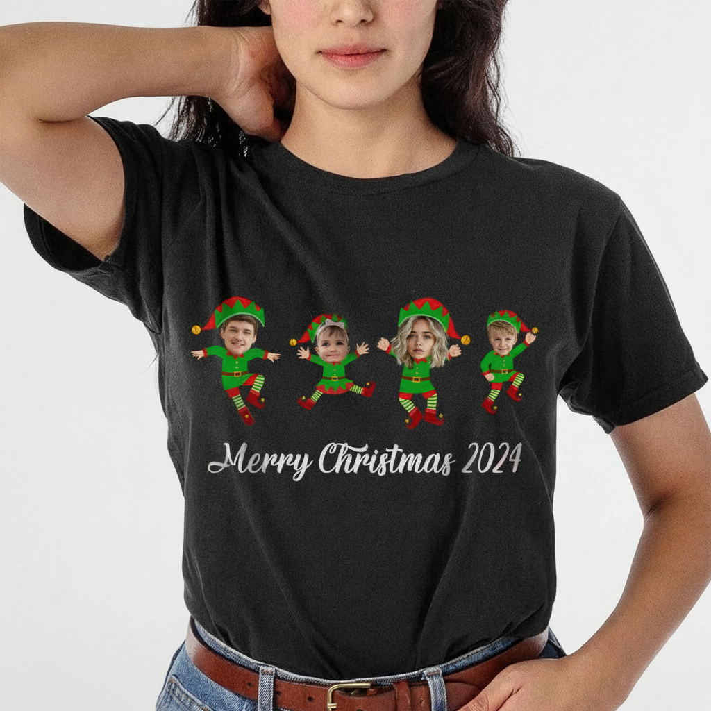 Custom Face Family Merry Christmas T-Shirt — Family Gift EKZHC