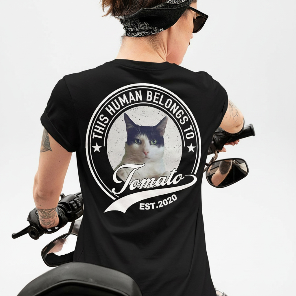 Custom Human Belongs Dog Cat T-Shirt — Gift for Cat Lovers ACAKZ