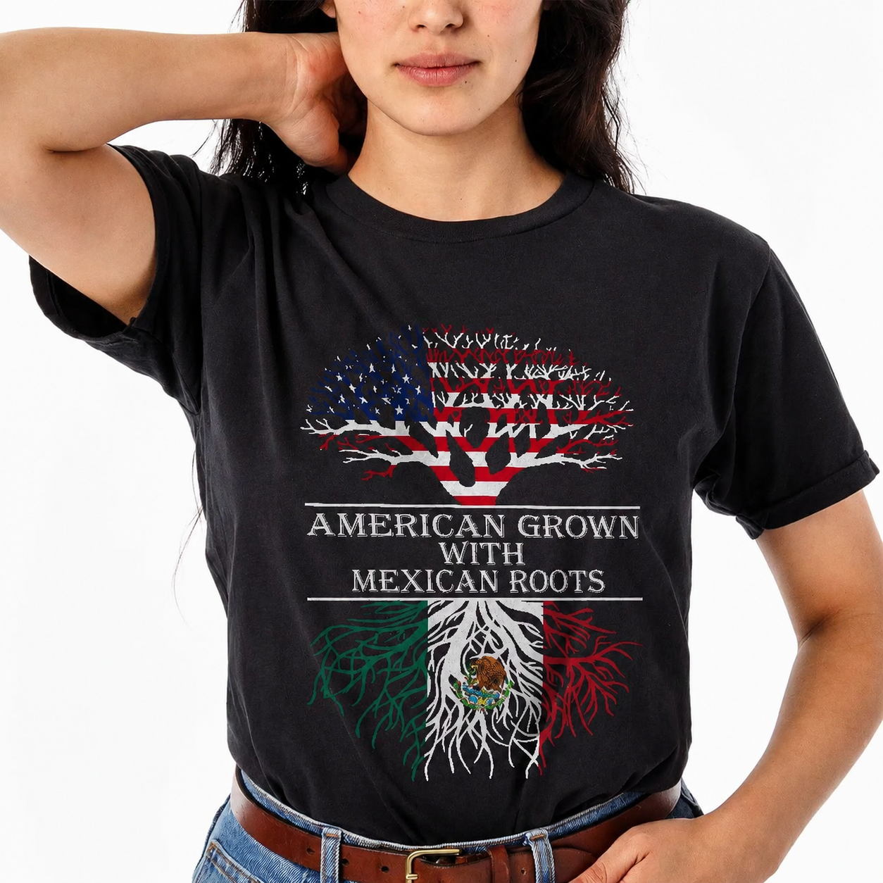 Custom American Grown Mexican Roots T-Shirt — Patriotic Gift 9YTS7