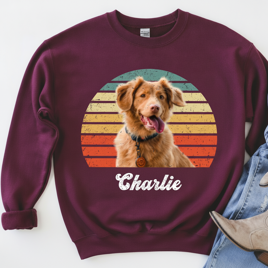 Custom Dog Cat Vintage Retro Sweatshirt — Gift for Cat Lovers P6ERG