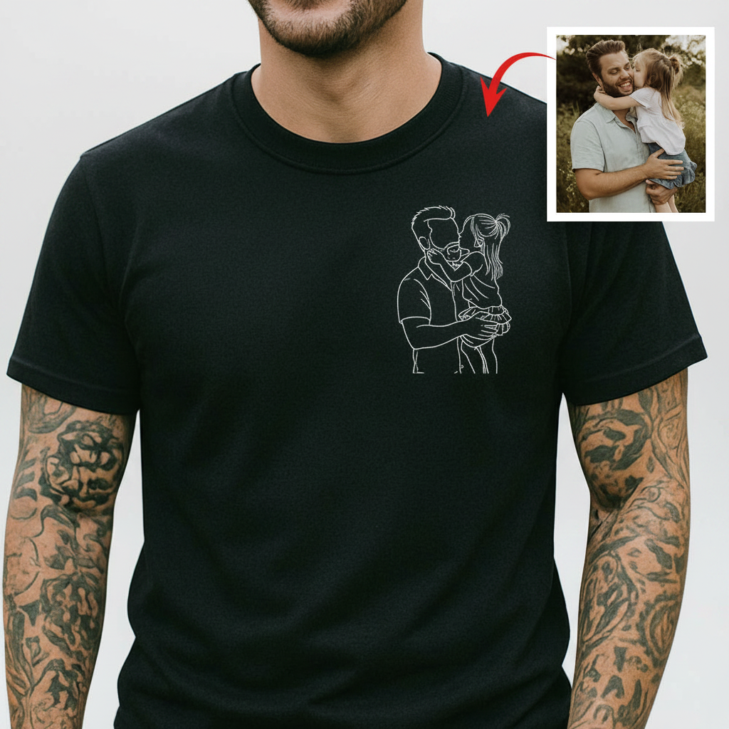 Custom Dad Kids Portrait Drawing T-Shirt — Gift for Dad GDHE2