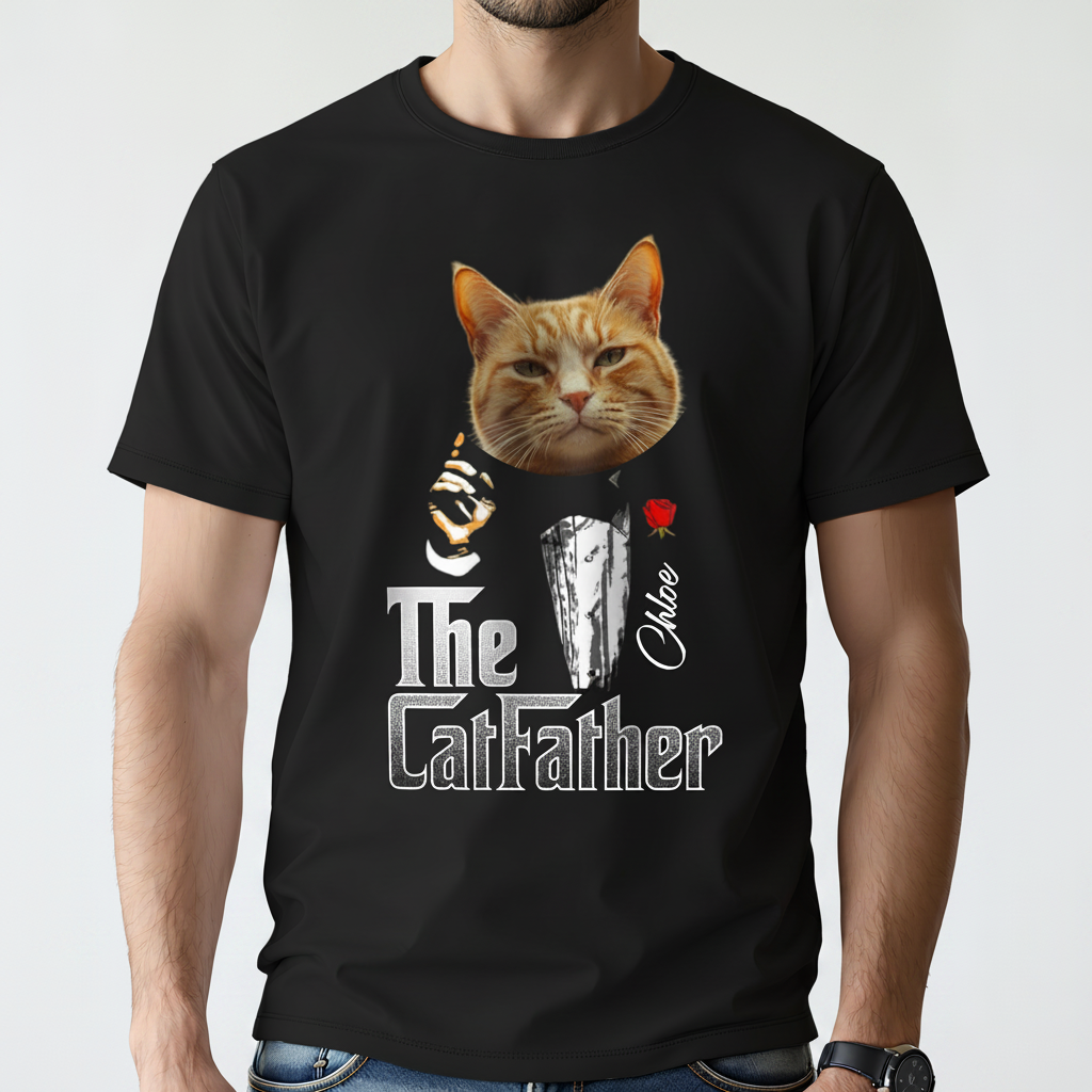 Custom Catfather Gentlemen Cat Dad T-Shirt — Gift for Dad S287F