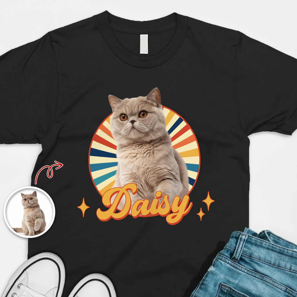 Custom Cute Cat Retro Dark T-Shirt — Gift for Cat Lovers K93GS