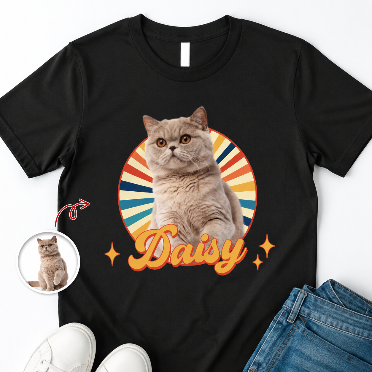 Custom Cute Cat Retro Dark T-Shirt — Gift for Cat Lovers EMG55