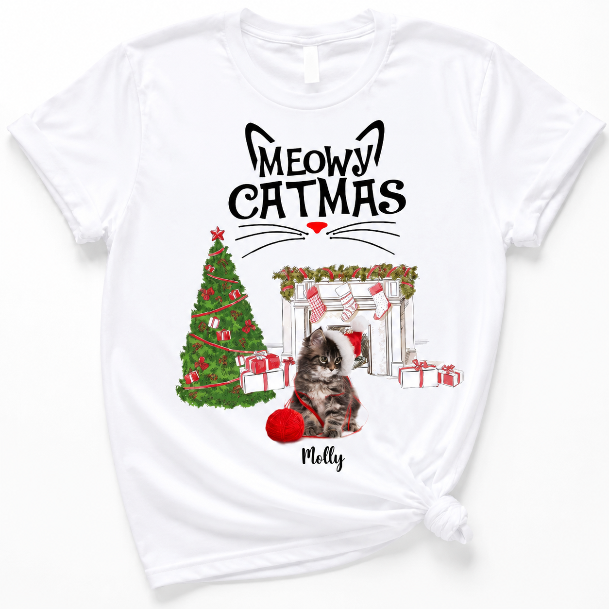 Custom Meowy Catmas Cat T-Shirt — Gift for Cat Lovers XSVHK