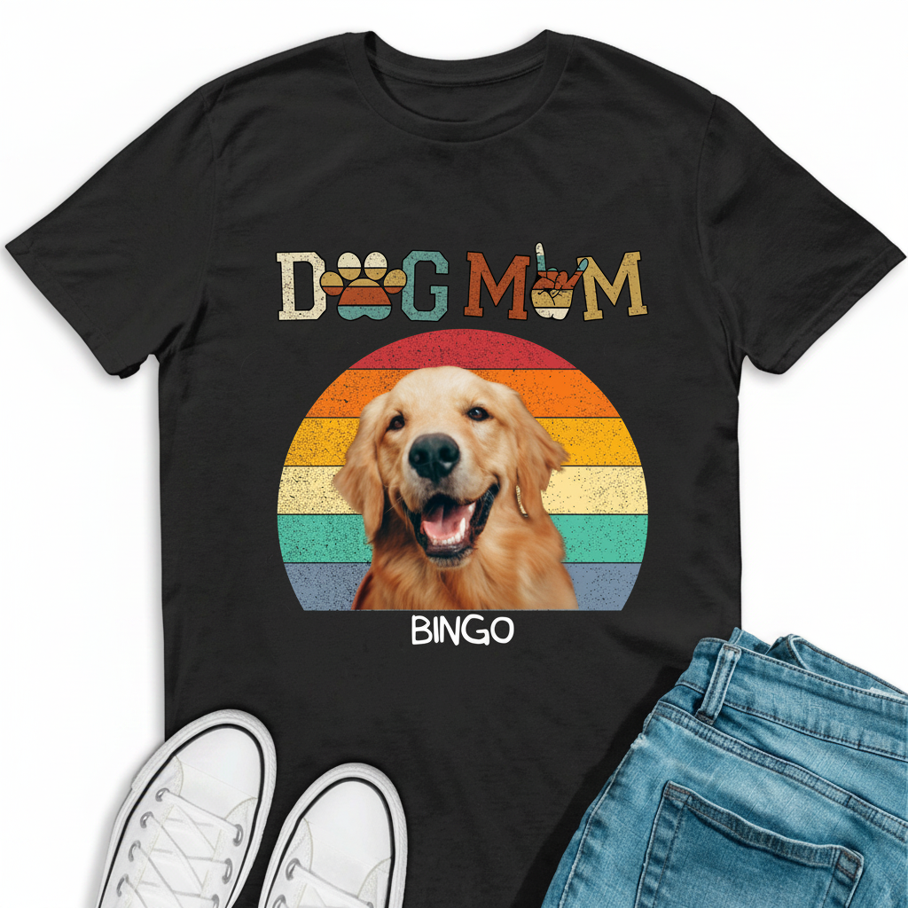 Custom Dog Mom Vitage Retro T-Shirt — Gift for Mom 7SVCB