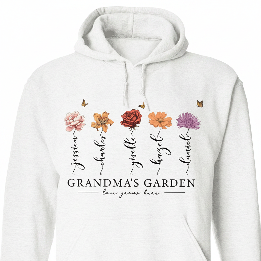 Custom Grandmas Garden Love Grows T-Shirt — Gift for Mom MPUJC