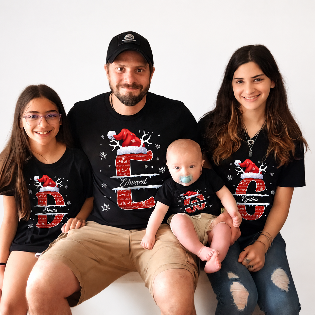 Custom Name Initial Letter Christmas T-Shirt — Family Gift NG84X
