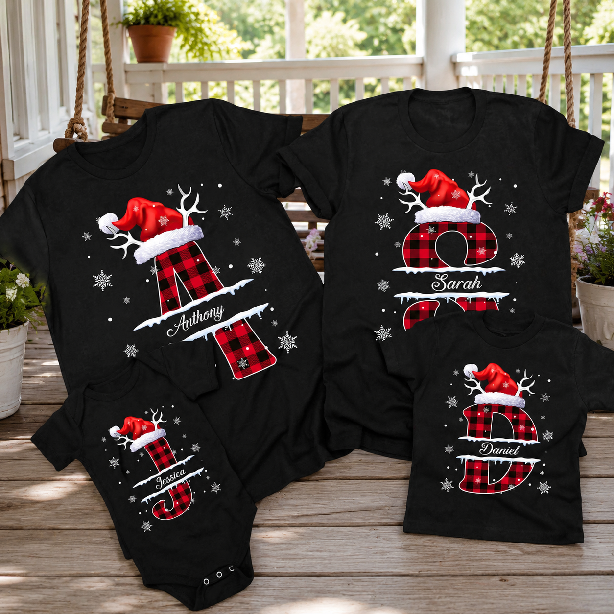 Custom Name Initial Letter Christmas T-Shirt — Family Gift NG84X