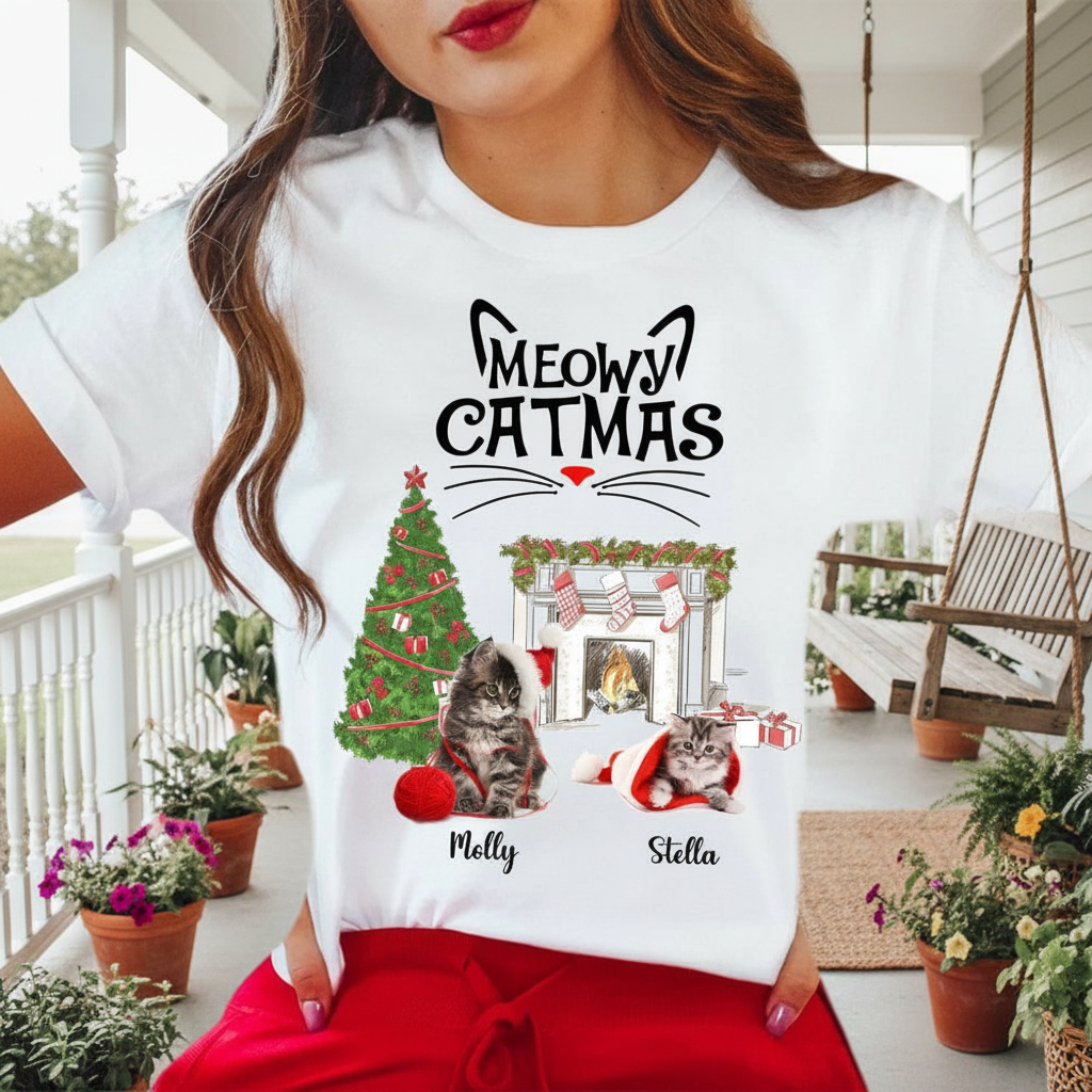 Custom Meowy Catmas Cat T-Shirt — Gift for Cat Lovers 449SV