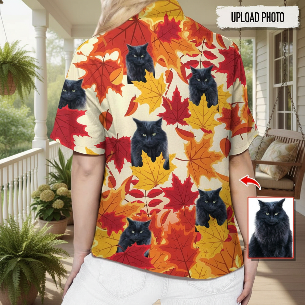 Custom Dog Cat Autumn Hawaiian Shirt — Gift for Cat Lovers T2WZ9