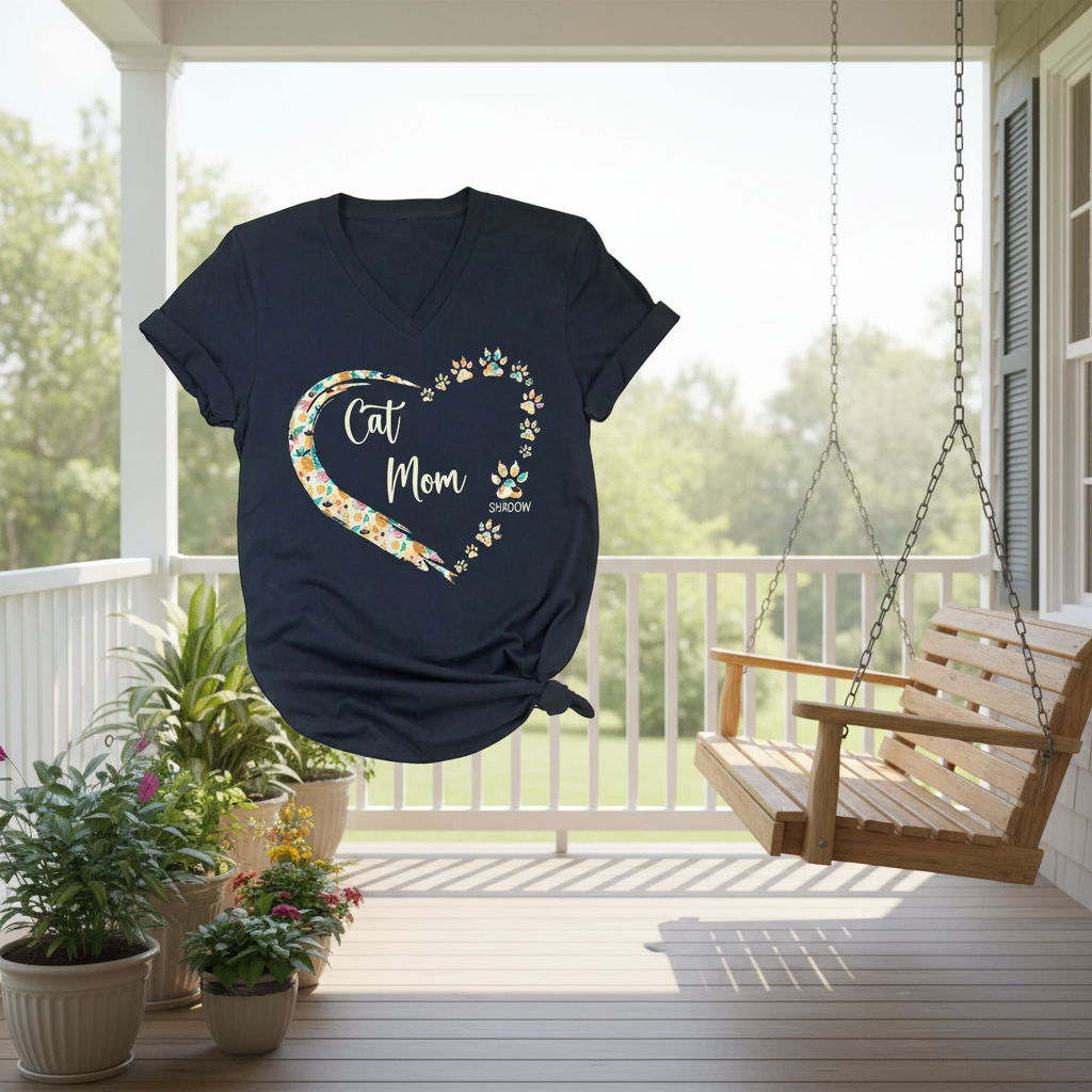 Custom Cat Mom Paw Hearts T-Shirt — Gift for Mom GAVDX