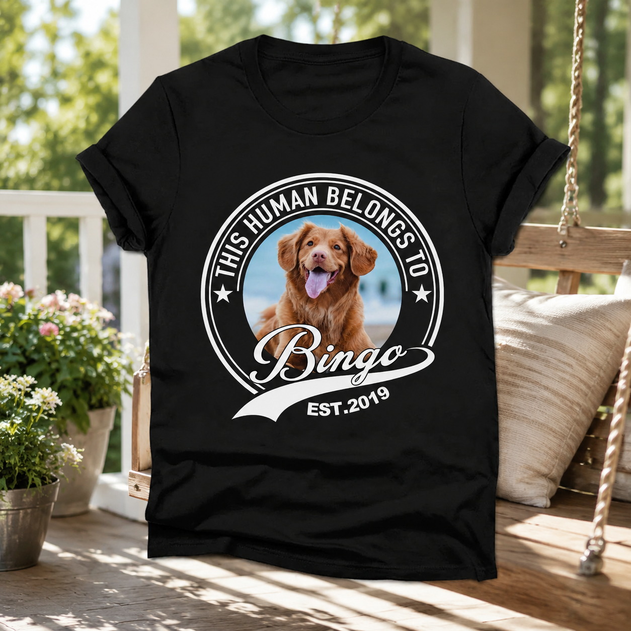 Custom Human Belongs Dog Cat T-Shirt — Gift for Cat Lovers XFZ37