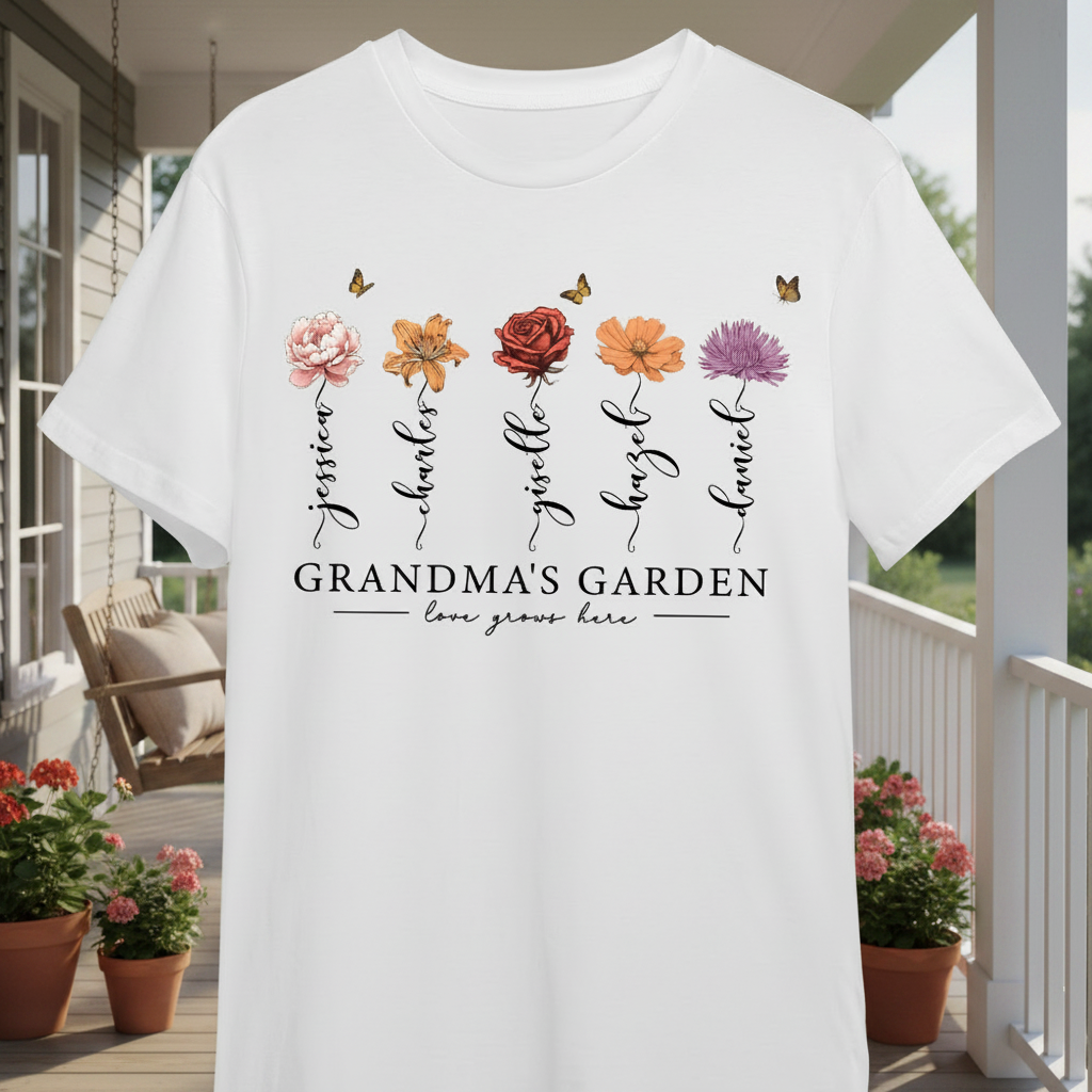Custom Grandmas Garden Love Grows T-Shirt — Gift for Mom MPUJC