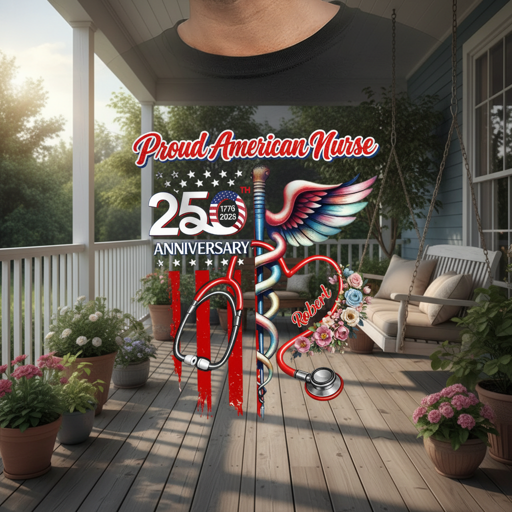 Custom Name Proud American Nurse T-Shirt — Patriotic Gift FYJZ8