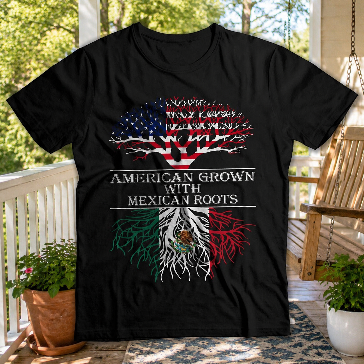 Custom American Grown Mexican Roots T-Shirt — Patriotic Gift 9YTS7