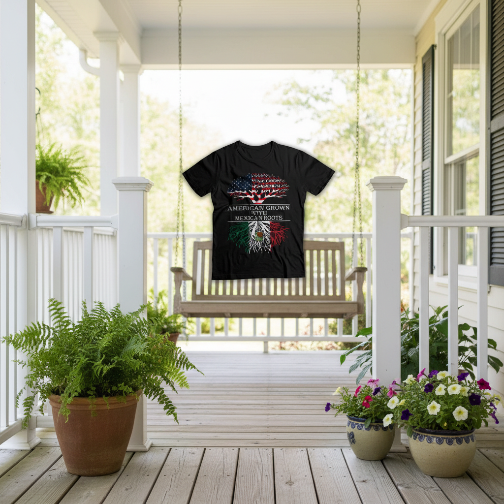 Custom American Grown Mexican Roots T-Shirt — Patriotic Gift W9PS4