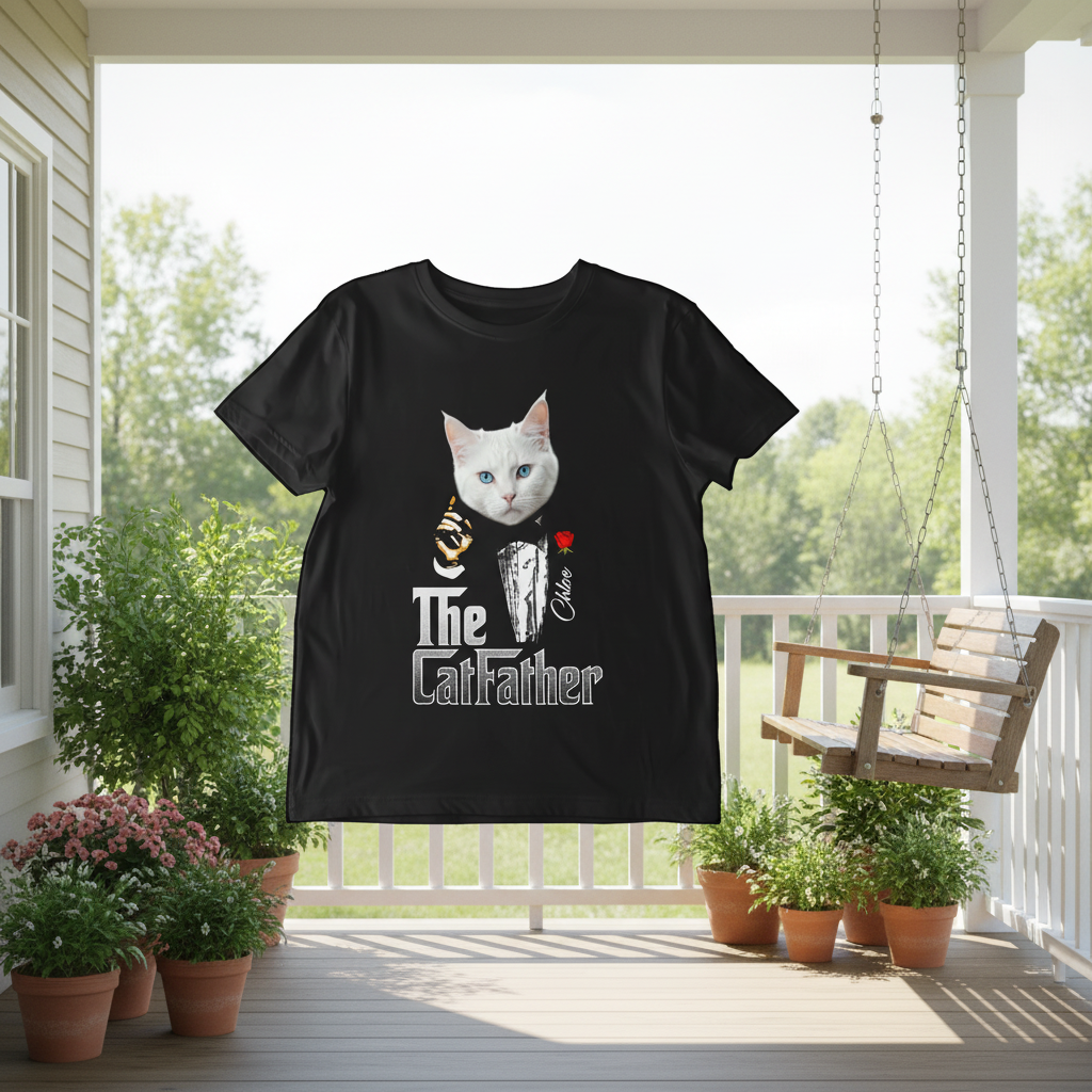 Custom Catfather Gentlemen Cat Dad T-Shirt — Gift for Dad S287F
