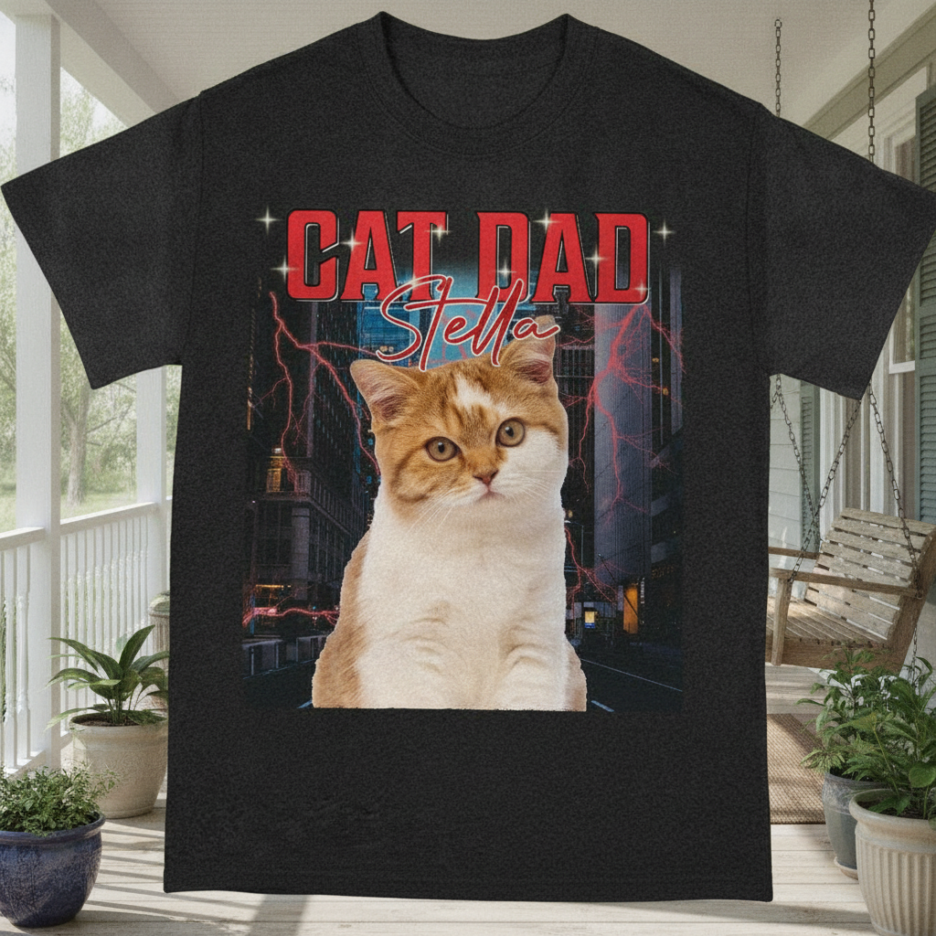 Custom Cat Portrait Retro T-Shirt — Gift for Cat Lovers ZBJXB
