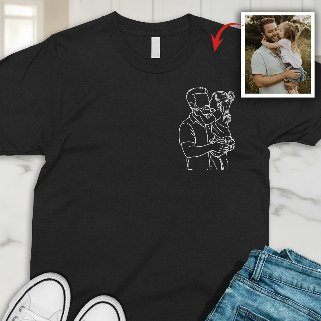 Custom Dad Kids Portrait Drawing T-Shirt — Gift for Dad GDHE2