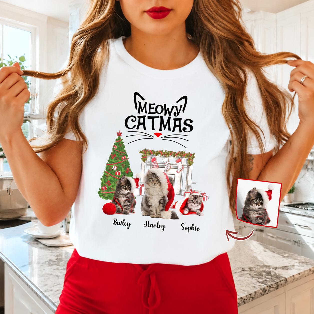Custom Meowy Catmas Cat T-Shirt — Gift for Cat Lovers XSVHK