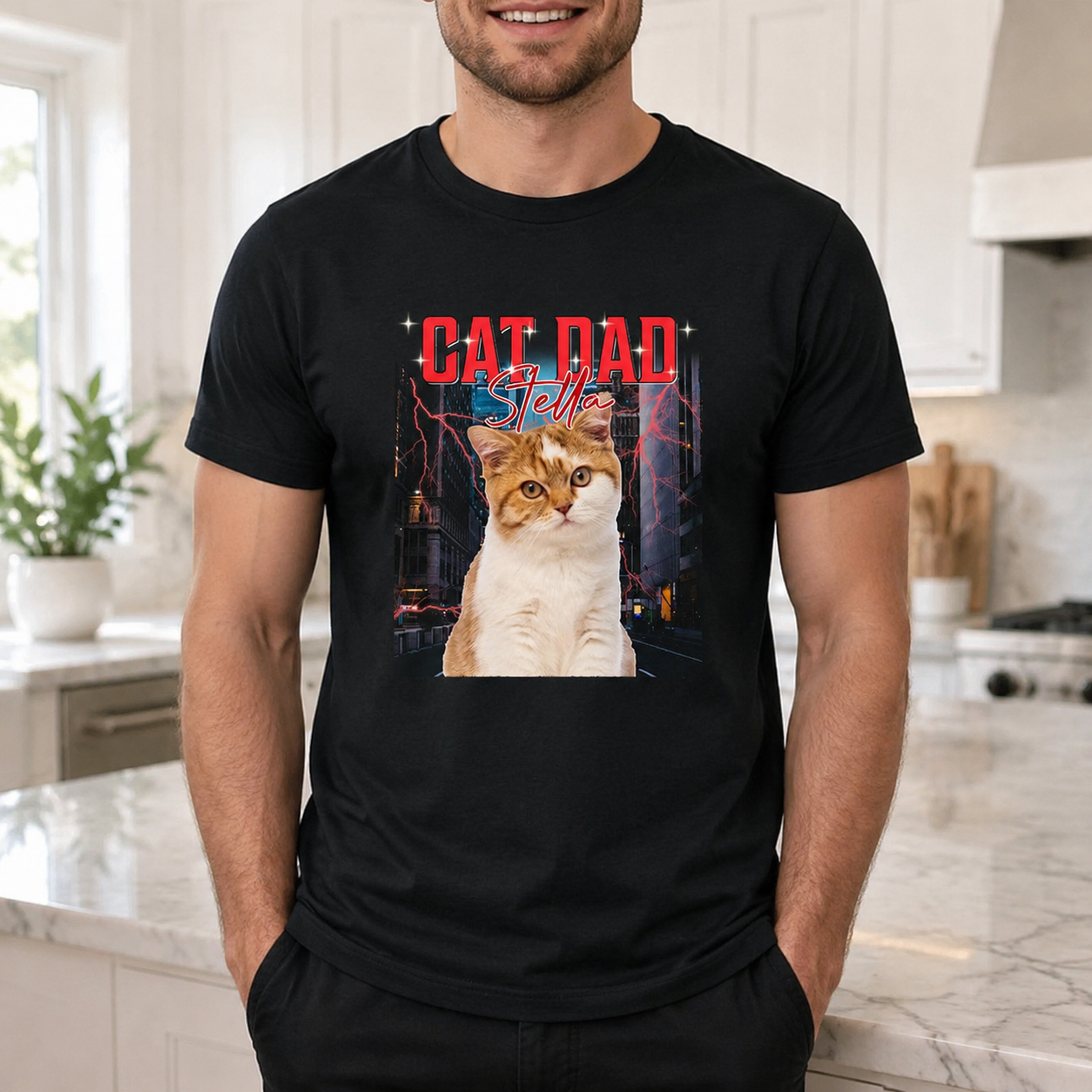 Custom Cat Portrait Retro T-Shirt — Gift for Cat Lovers W9T5W