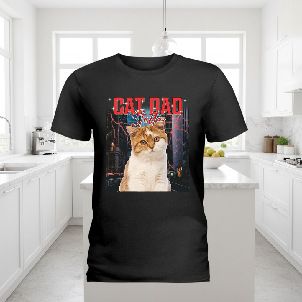 Custom Cat Portrait Retro T-Shirt — Gift for Cat Lovers ZBJXB