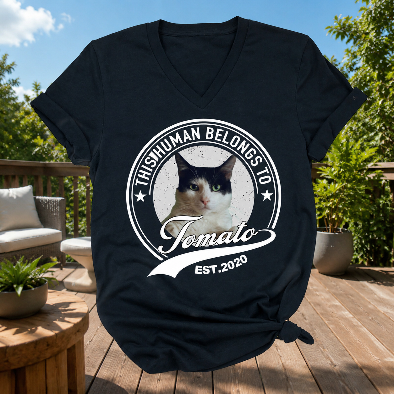 Custom Human Belongs Dog Cat T-Shirt — Gift for Cat Lovers 8V84U