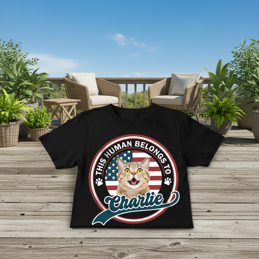 Custom Vth This Human Belongs T-Shirt — Gift for Cat Lovers YVWX6