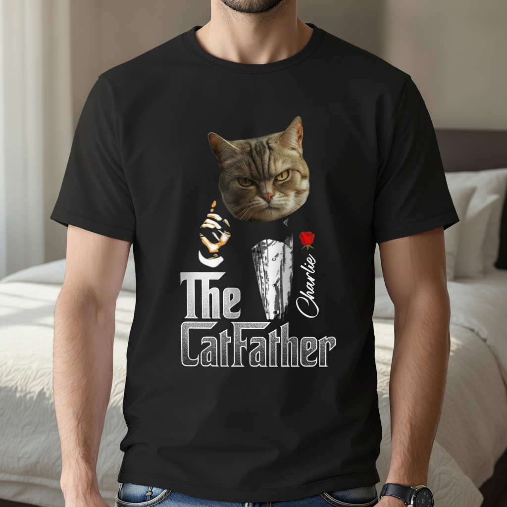 Custom Catfather Gentlemen Cat Dad T-Shirt — Gift for Dad S287F
