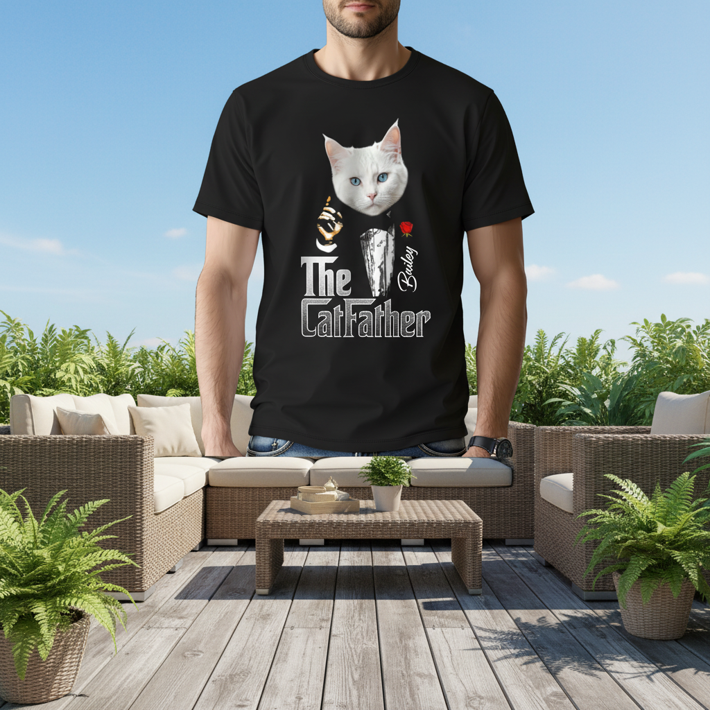 Custom Catfather Gentlemen Cat Dad T-Shirt — Gift for Dad S287F