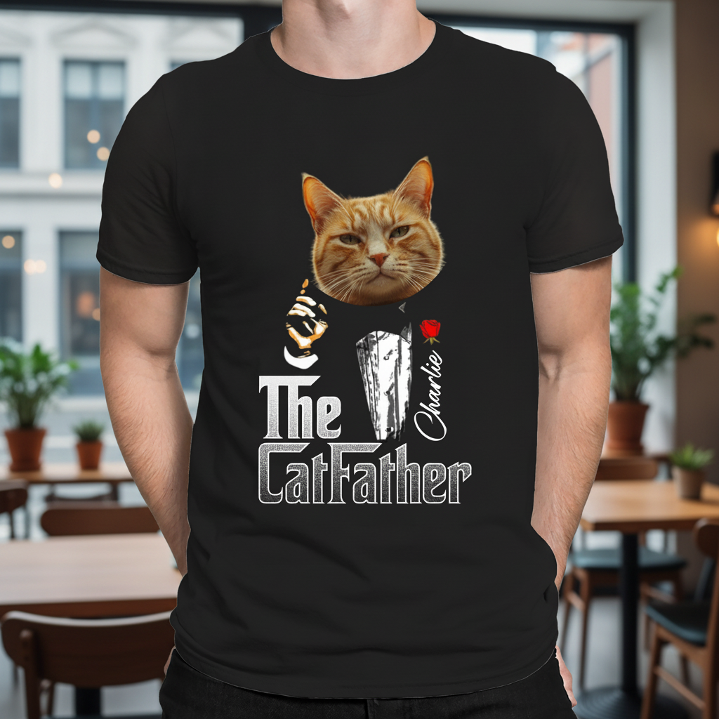 Custom Catfather Gentlemen Cat Dad T-Shirt — Gift for Dad S287F