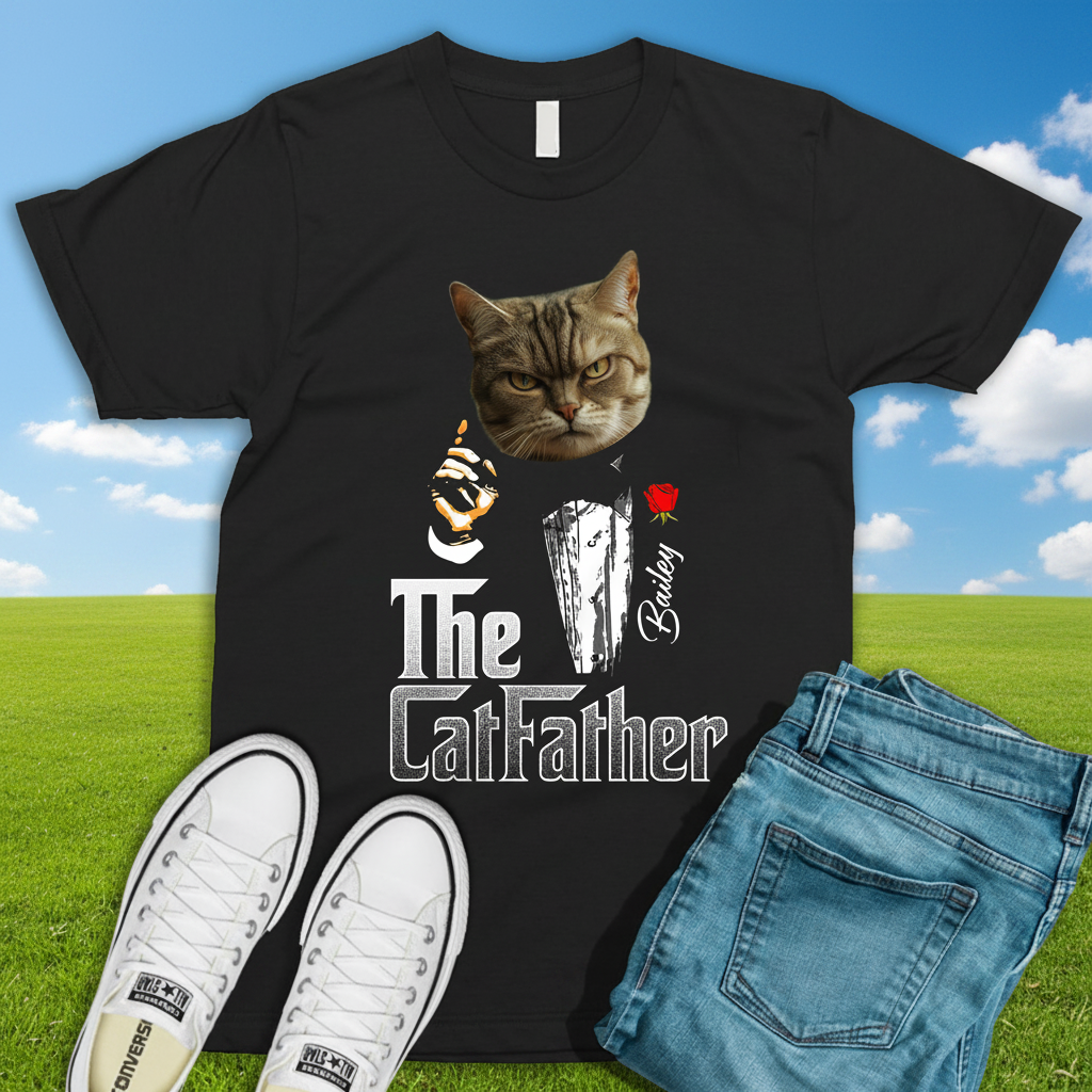Custom Catfather Gentlemen Cat Dad T-Shirt — Gift for Dad S287F