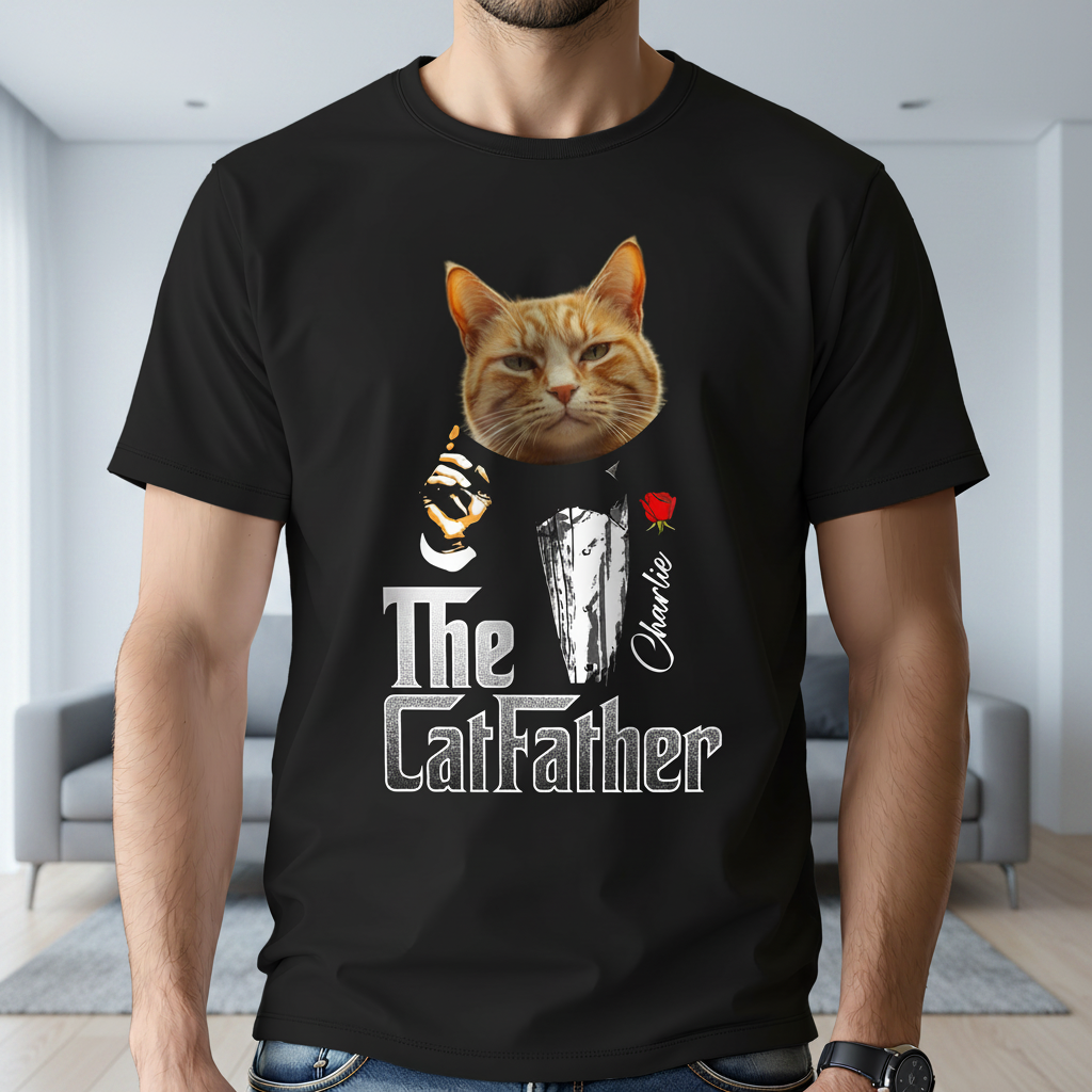 Custom Catfather Gentlemen Cat Dad T-Shirt — Gift for Dad S287F