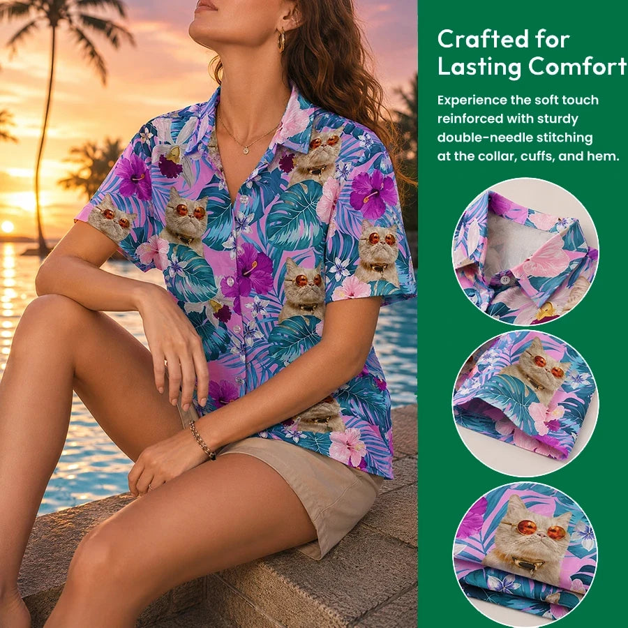 Custom Cat Tropical Hawaiian Hawaiian Shirt - product care and notice