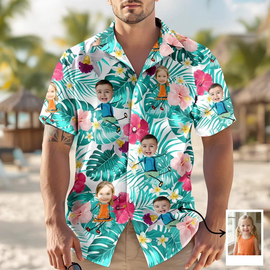 Custom Funny Kids Family Hawaiian Shirt - main product view with custom photo design