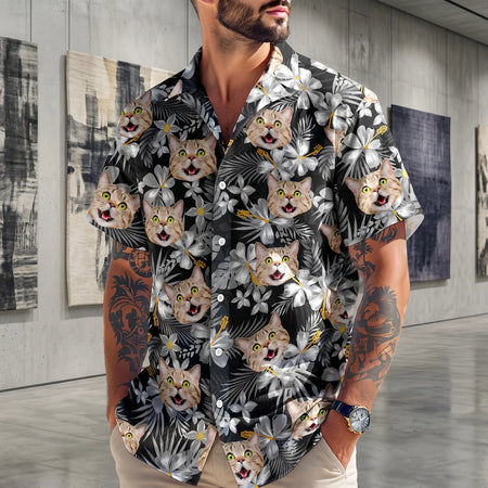 Custom Funny Cat Family Hawaiian Shirt - design close up view