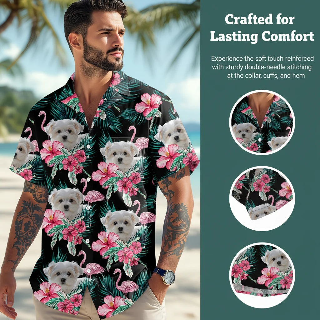 Custom Funny Photo Dog Hawaiian Shirt - fabric material detail