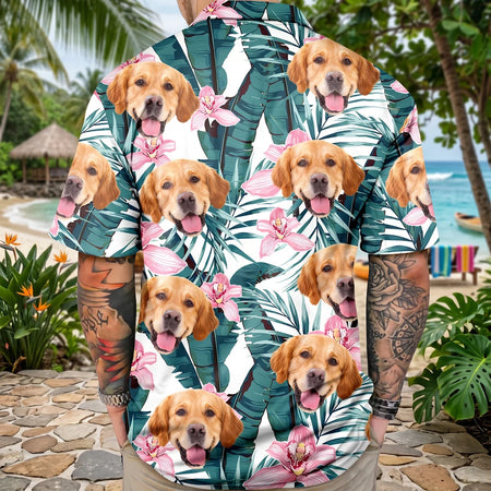 Custom Funny Face Dog Hawaiian Shirt - main product view with custom photo design