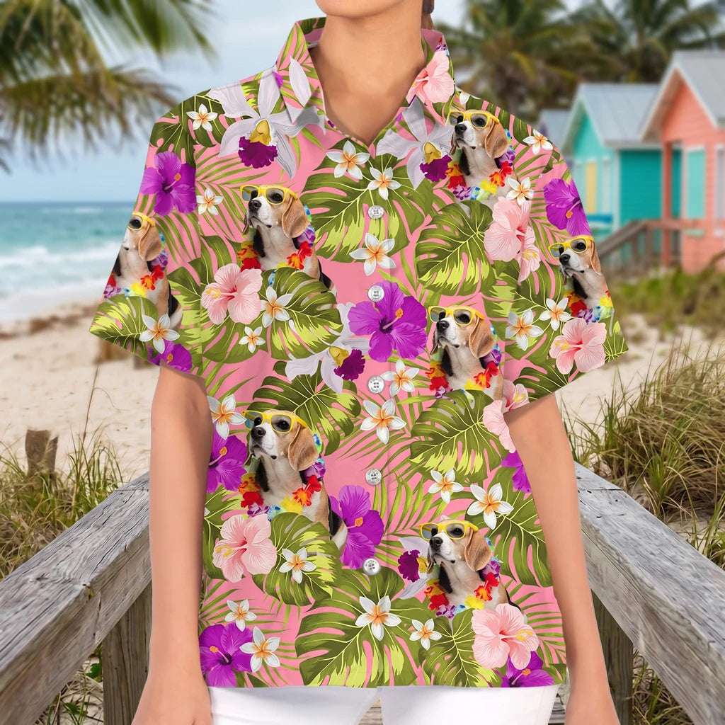 Custom Dog Photo Tropical Hawaiian Shirt - detail view of personalized print