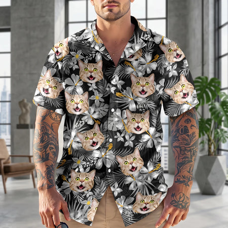 Custom Funny Cat Family Hawaiian Shirt - main product view with custom photo design