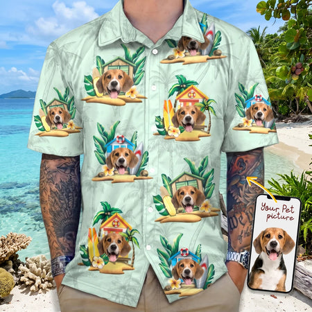 Custom Dog Tropical Mens Hawaiian Shirt - main product view with custom photo design